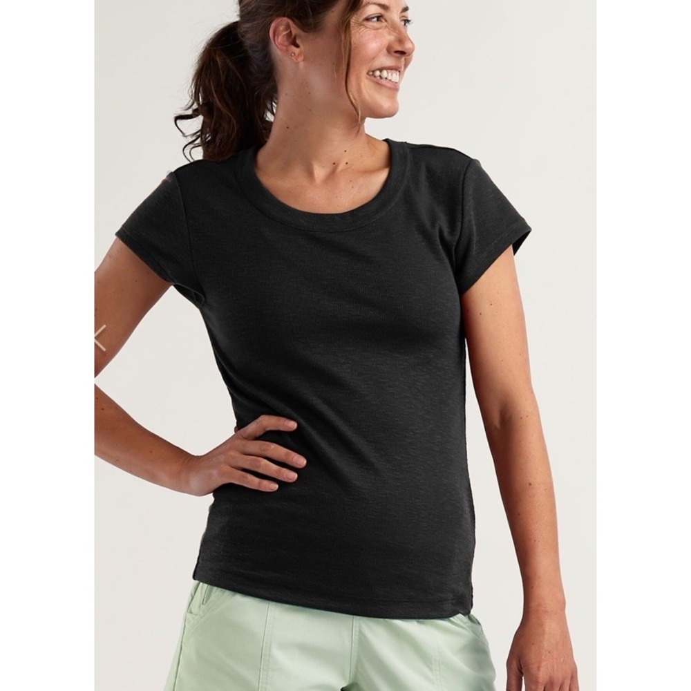 Title Nine Headlands Ribbed Tee Slim Fit Cap Sleeve Quick Dry Black Size Medium